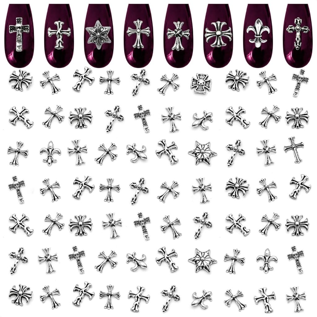 100Pcs Silver Cross Nail Charms for Nails Design – Nail Charms Y2K Nail Cross Charms for Nails Nail Gems Silver Nail Charms and Gems 3D Nail Charms – Nail Art Charms Nails With Charms Cross Nail Charm