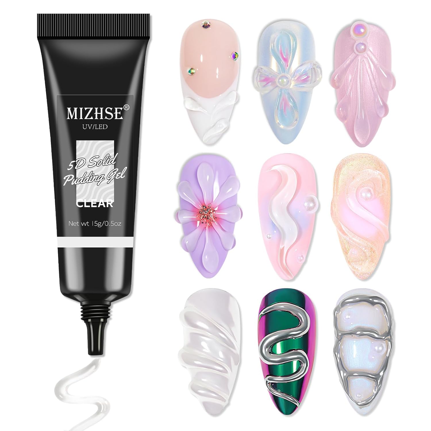 MIZHSE 3D Nail Gel Clear Nail Sculpting Gel for Nail Art 15g Molding Gel for Nails Gel Liner 3D Nail Art 5D Embossed Gel Candy Gel Nail Decoration Manicure Charms