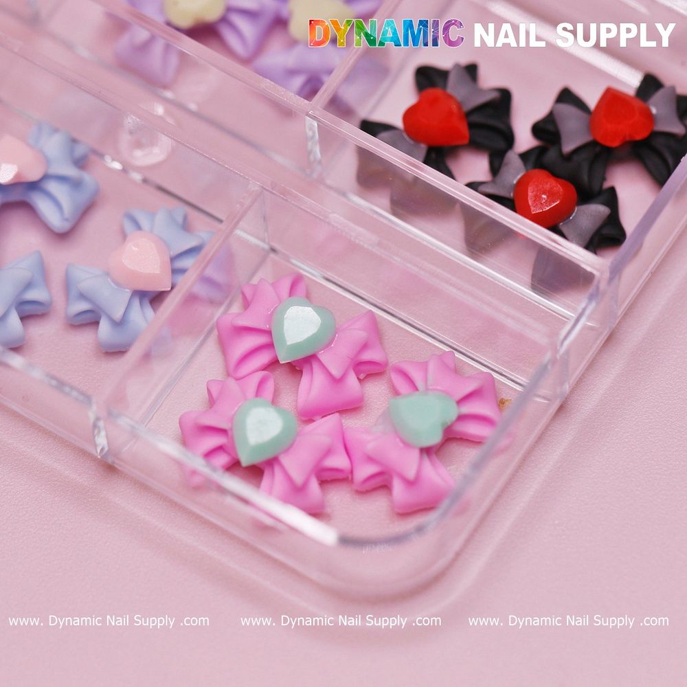 3D bow nail charms with heart rhinestones - 4