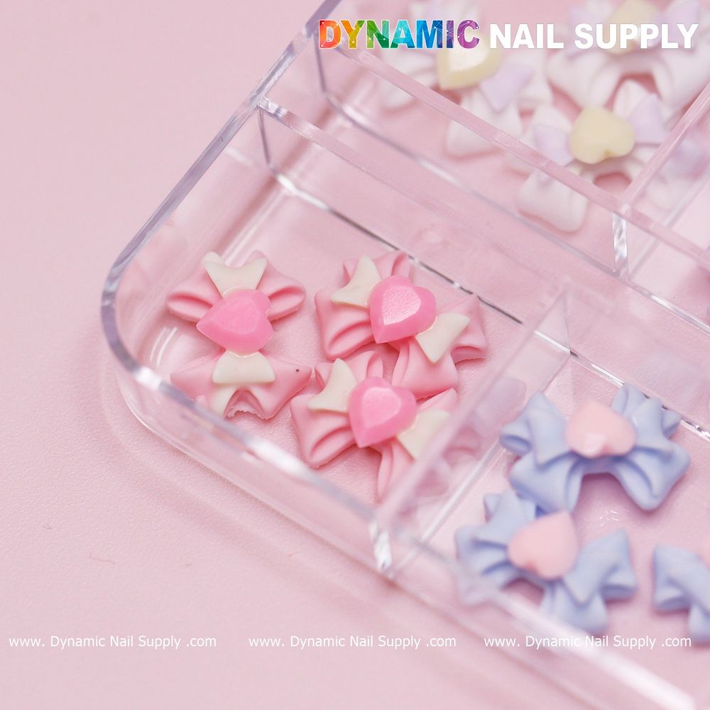3D bow nail charms with heart rhinestones - 5