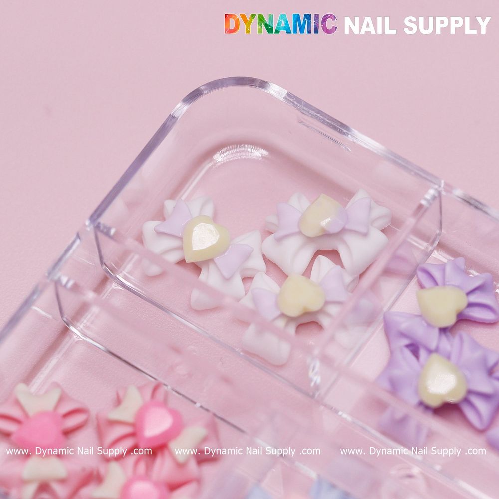 3D bow nail charms with heart rhinestones - 6