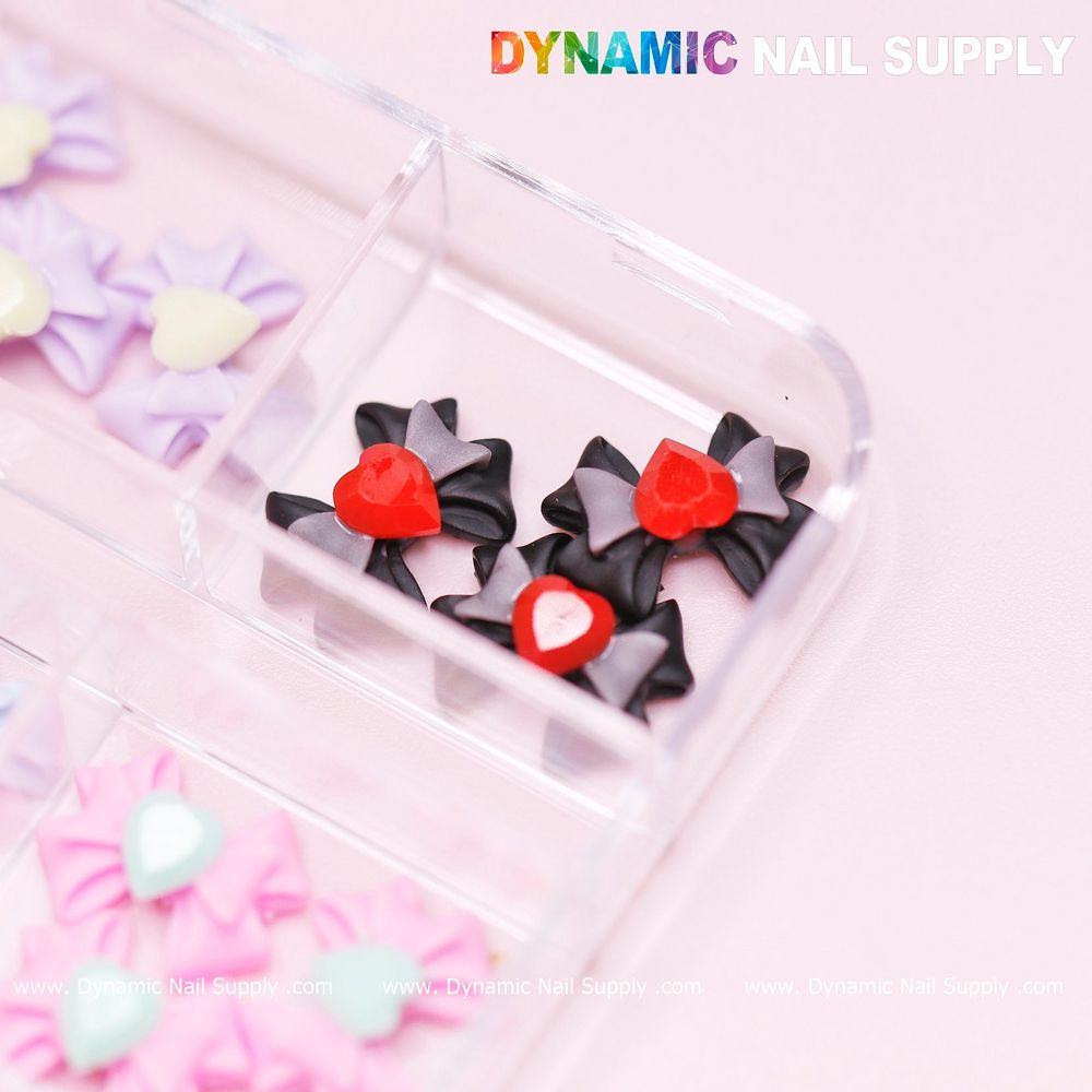 3D bow nail charms with heart rhinestones - 7
