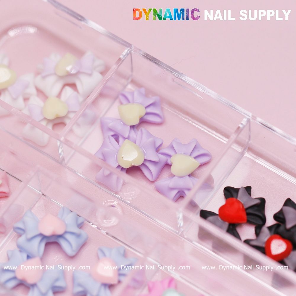 3D bow nail charms with heart rhinestones - 8