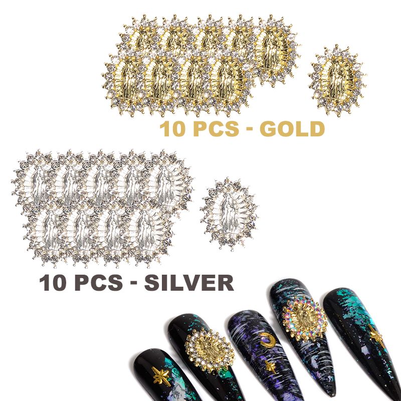 Virgin Mary Nail Charms – 10pc Gold & Silver Packs